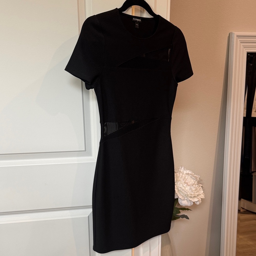 Express Black Mini Dress Sheer Cutout Size 2